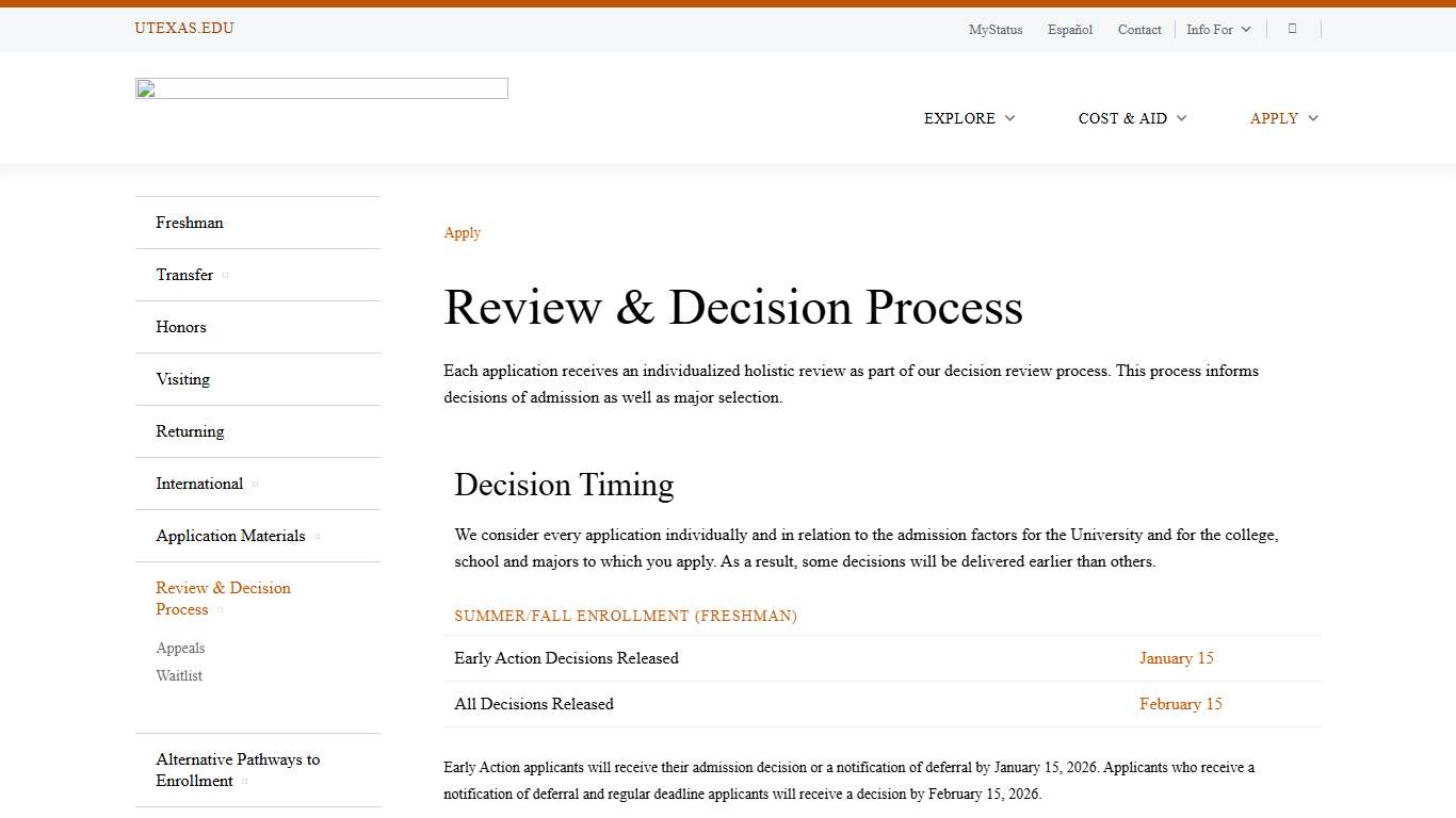 Review & Decision Process - University of Texas Admissions